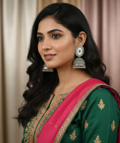 Oxidized Silver Round Jhumka