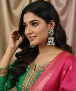 Oxidized Embellished Floral Jhumka