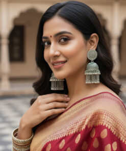 Oxidized Silver Round Dome Jhumka
