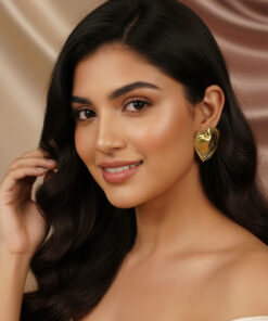 Textured Golden Heart Earrings