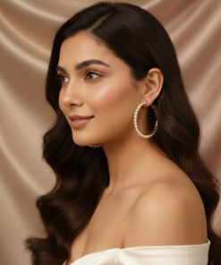 Elegant Pearl Lined Hoops Earrings