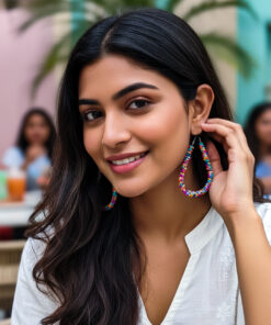 Colorful Beaded Hoop Earrings