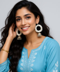 White Floral Wreath Jhumkas Earrings